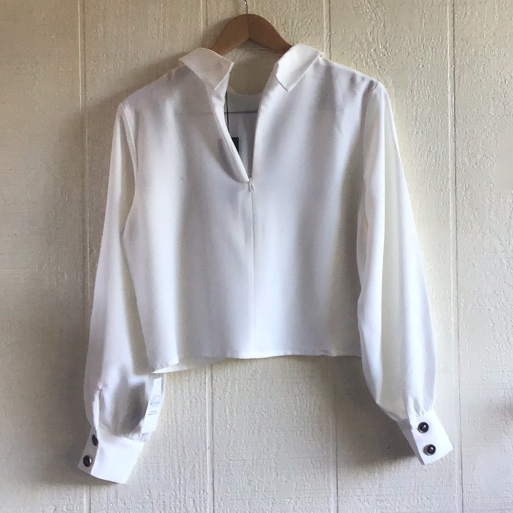 Storets Lucy gold buttons cropped black ribbon tie blouse - Picture 5 of 16